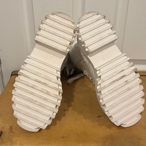 ZARA Women Lug Sole Lace Up Leather White Boot NWT Size 8 - Picture 6 of 9